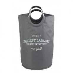 Meubletmoi Paniers Et Corbeilles Sac à Linge Pliable Rond En Tissu Gris Avec Poignées