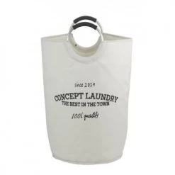 Meubletmoi Paniers Et Corbeilles Sac à Linge Pliant Rond En Tissu Blanc Cassé Avec Poignées