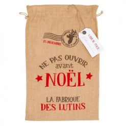 Maisons Du Monde Papiers Et Emballages Cadeaux Sac De Noël En Jute Imprimée