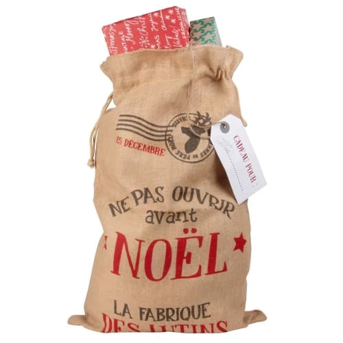 Maisons Du Monde Papiers Et Emballages Cadeaux Sac De Noël En Jute Imprimée 2 Maisons Du Monde Papiers Et Emballages Cadeaux Sac De Noël En Jute Imprimée – Image 2