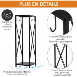 Outsunny Accessoires De Cheminée Serviteur De Cheminée Colonne Range Bûches 4 Accessoires Métal Noir -Accessoires de cheminée Soldes serviteur de cheminee colonne range buches 4 accessoires metal noir 4