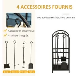 Outsunny Accessoires De Cheminée Serviteur De Cheminée Range Bûche 2 étagères 4 Accessoires Métal Noir -Accessoires de cheminée Soldes serviteur de cheminee range buche 2 etageres 4 accessoires metal noir 11