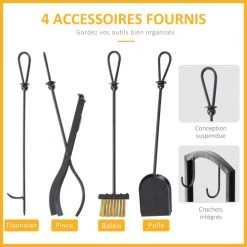 Outsunny Accessoires De Cheminée Serviteur De Cheminée Range Bûche 2 étagères 4 Accessoires Métal Noir -Accessoires de cheminée Soldes serviteur de cheminee range buche 2 etageres 4 accessoires metal noir 4
