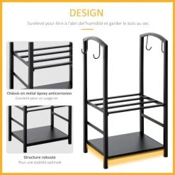 Outsunny Accessoires De Cheminée Serviteur De Cheminée Range Bûche 2 étagères 4 Accessoires Métal Noir -Accessoires de cheminée Soldes serviteur de cheminee range buche 2 etageres 4 accessoires metal noir 5