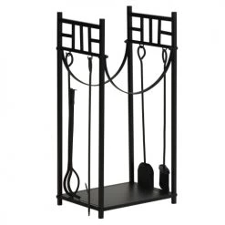 Outsunny Accessoires De Cheminée Serviteur De Cheminée Range Bûches 4 Accessoires Inclus Métal Noir