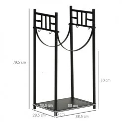 Outsunny Accessoires De Cheminée Serviteur De Cheminée Range Bûches 4 Accessoires Inclus Métal Noir -Accessoires de cheminée Soldes serviteur de cheminee range buches 4 accessoires inclus metal noir 20