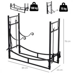 Outsunny Accessoires De Cheminée Serviteur De Cheminée Range Bûches 4 Accessoires Inclus Métal Noir -Accessoires de cheminée Soldes serviteur de cheminee range buches 4 accessoires inclus metal noir 26