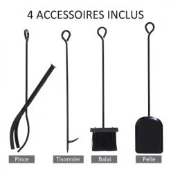 Outsunny Accessoires De Cheminée Serviteur De Cheminée Range Bûches 4 Accessoires Inclus Métal Noir -Accessoires de cheminée Soldes serviteur de cheminee range buches 4 accessoires inclus metal noir 27