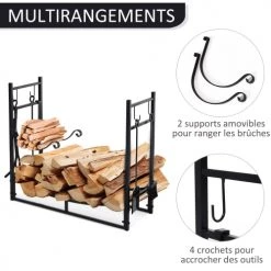 Outsunny Accessoires De Cheminée Serviteur De Cheminée Range Bûches 4 Accessoires Inclus Métal Noir -Accessoires de cheminée Soldes serviteur de cheminee range buches 4 accessoires inclus metal noir 28