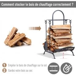 Outsunny Accessoires De Cheminée Serviteur De Cheminée Range Bûches 4 Accessoires Inclus Métal Noir -Accessoires de cheminée Soldes serviteur de cheminee range buches 4 accessoires inclus metal noir 3