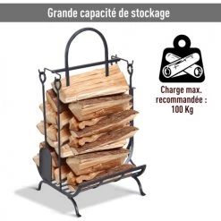 Outsunny Accessoires De Cheminée Serviteur De Cheminée Range Bûches 4 Accessoires Inclus Métal Noir -Accessoires de cheminée Soldes serviteur de cheminee range buches 4 accessoires inclus metal noir 4