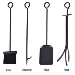 Outsunny Accessoires De Cheminée Serviteur De Cheminée Range Bûches 4 Accessoires Inclus Métal Noir -Accessoires de cheminée Soldes serviteur de cheminee range buches 4 accessoires inclus metal noir 5