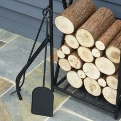 Homcom Accessoires De Cheminée Serviteur De Cheminée Range Bûches 4 Accessoires Inclus Métal Noir -Accessoires de cheminée Soldes serviteur de cheminee range buches 4 accessoires inclus metal noir 9