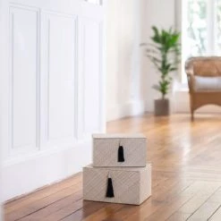 Casatera Set 2 Boîtes Rectangulaires Pandan Beige -Accessoires de cheminée Soldes set 2 boites rectangulaires pandan beige 2