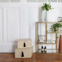 Casatera Set 2 Boîtes Rectangulaires Pandan Beige -Accessoires de cheminée Soldes set 2 boites rectangulaires pandan beige 3