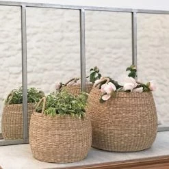 Casatera Paniers Et Corbeilles Set De 2 Paniers Boules à Anses Marron -Accessoires de cheminée Soldes set de 2 paniers boules a anses marron 2
