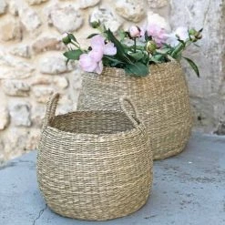 Casatera Paniers Et Corbeilles Set De 2 Paniers Boules à Anses Marron -Accessoires de cheminée Soldes set de 2 paniers boules a anses marron 3