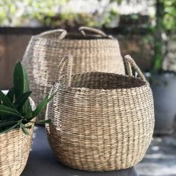 Casatera Paniers Et Corbeilles Set De 2 Paniers Boules à Anses Marron -Accessoires de cheminée Soldes set de 2 paniers boules a anses marron 4