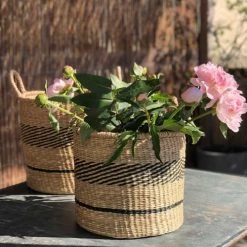 Casatera Paniers Et Corbeilles Set De 2 Paniers Ronds à Anses Marron -Accessoires de cheminée Soldes set de 2 paniers ronds a anses marron 2