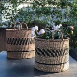Casatera Paniers Et Corbeilles Set De 2 Paniers Ronds à Anses Marron -Accessoires de cheminée Soldes set de 2 paniers ronds a anses marron 3