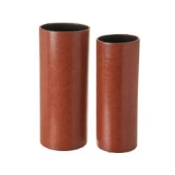 Wadiga Paniers Et Corbeilles Set De 2 Porte-parapluies Ronds En Similicuir Marron 23x23x54cm -Accessoires de cheminée Soldes set de 2 porte parapluies ronds en similicuir 23x23x54cm 4