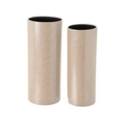 Wadiga Paniers Et Corbeilles Set De 2 Porte-parapluies Ronds En Similicuir 23x23x54cm -Accessoires de cheminée Soldes set de 2 porte parapluies ronds en similicuir beige 23x23x54cm