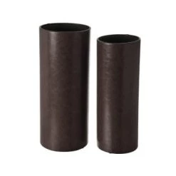 Wadiga Paniers Et Corbeilles Set De 2 Porte-parapluies Ronds En Similicuir Marron 23x23x54cm -Accessoires de cheminée Soldes set de 2 porte parapluies ronds en similicuir marron 23x23x54cm 4