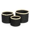 Casatera Set De 3 Boîtes En Jonc De Mer Noir -Accessoires de cheminée Soldes set de 3 boites en jonc de mer noir
