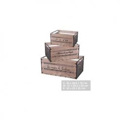 Wadiga Boîtes Set De 3 Caisses En Bois Et Métal Avec Messages -Accessoires de cheminée Soldes set de 3 caisses en bois et metal avec messages 1