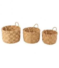 Calicosy Paniers Et Corbeilles Set De 3 Panier Rond En Jacynthe D'eau Naturel - Beige -Accessoires de cheminée Soldes set de 3 panier rond en jacynthe d eau naturel beige 2