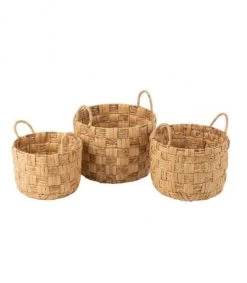 Calicosy Paniers Et Corbeilles Set De 3 Panier Rond En Jacynthe D'eau Naturel - Beige