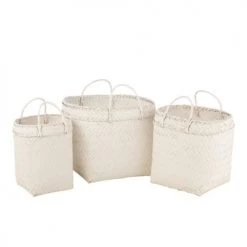 LANADECO Paniers Et Corbeilles Set De 3 Paniers Carrés Rotin Blanc H45cm