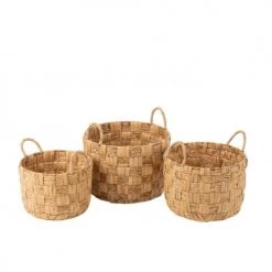 LANADECO Paniers Et Corbeilles Set De 3 Paniers Ronds Jacinthe D'eau Naturelle 44cm