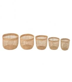 Calicosy Paniers Et Corbeilles Set De 5 Paniers En Rotin Et Bambou -Accessoires de cheminée Soldes set de 5 paniers en rotin et bambou 3