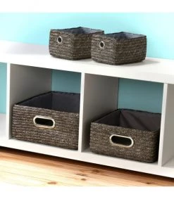 Casâme Paniers Et Corbeilles Tiroir En Paille Tressé Gris Métal - L33cmxl28cmxH13cm -Accessoires de cheminée Soldes tiroir en paille tresse gris metal l33cmxl28cmxh13cm 2