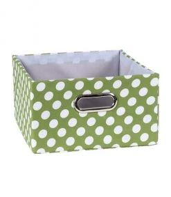 Casâme Paniers Et Corbeilles Tiroir Tissu Vert Pois Blanc